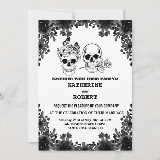 Schedel Trouw Halloween Suiker Gotische Bloem   Kaart (Voorkant)