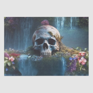 Schedel tussen watervallen en bloemen Decoupage Tissuepapier