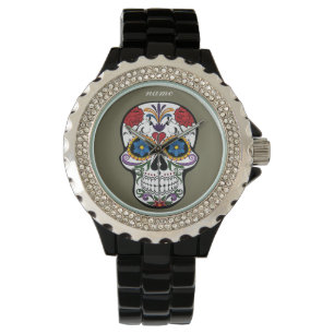 SCHEDEL   van de SUIKER bloemen editable tekst Horloge