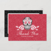 Schedel van suiker + rozen vlak dankkaart blanco a aankondiging (Voorkant / Achterkant)