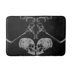 "Schedel Verliefd" Vintage Skeletten Zwart Badmat
