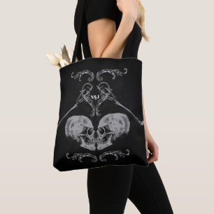 "Schedel Verliefd" Vintage Skeletten Zwart Draagtas