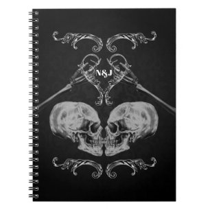 "Schedel Verliefd" Vintage Skeletten Zwart Notitieboek
