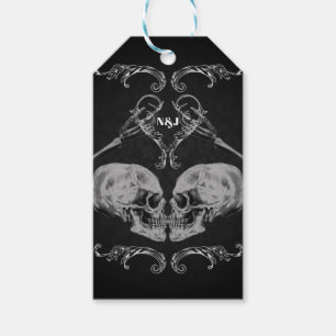 "Schedel Verliefd" Vintage Skeletten Zwarte Trouw Cadeaulabel