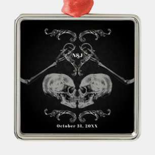 "Schedel Verliefd" Vintage Skeletten Zwarte Trouw Metalen Ornament
