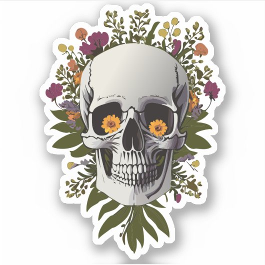 Schedel Versierd met Kleurrijke Bloem Tekeningen Sticker (Voorkant)
