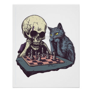 Schedel versus Kat � Grappige Schaakpartij Perfect Poster
