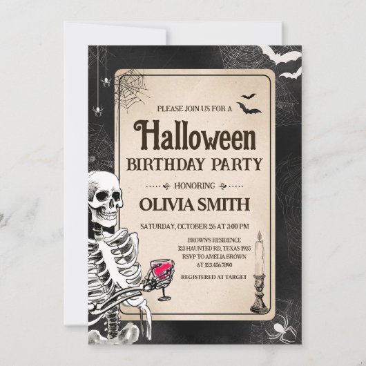 schedel volwassen Halloween verjaardagsfeest Kaart (Voorkant)