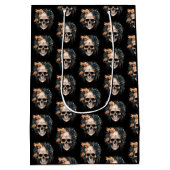 Schedel Zwart en Goud Bloemen Patroon Halloween Medium Cadeauzakje (Achterkant)