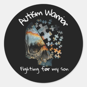  schedelautisme strijder voor mijn zoon ronde sticker