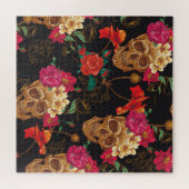 Schedelbloemen: naadloze donkere achtergrond. legpuzzel (Horizontaal)