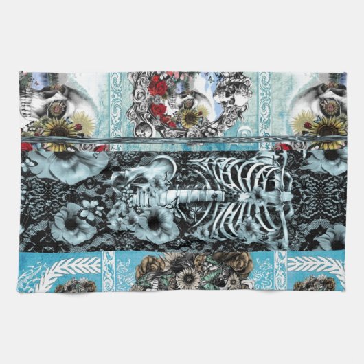  schedelcollage theedoek (Horizontaal)