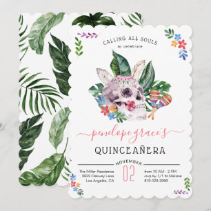 Schedeldood Dag van de Doden Quinceañera Kaart