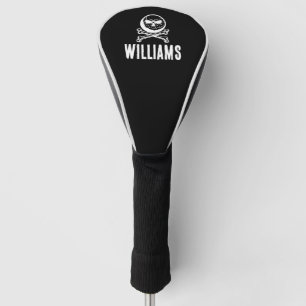 Schedelgolfbal en gekruiste botten aangepaste naam golfheadcover