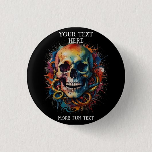 Schedelkop met meerkleurige verfspatten ronde button 3,2 cm (Voorkant)