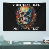 Schedelkop met meerkleurige verfspatten spandoek (Beurs)