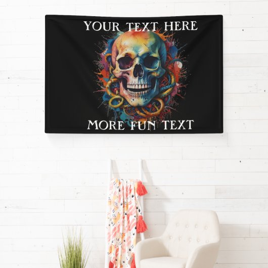 Schedelkop met meerkleurige verfspatten spandoek (Insitu)