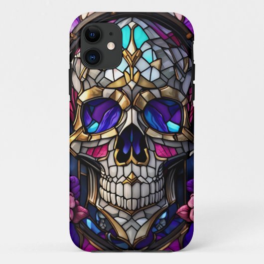 Schedelkunst, Suikerschedel, Faux glas-in-lood sch Case-Mate iPhone Case (Achterkant)