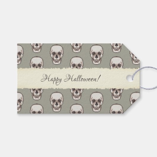 Schedelpatroon Gothic Horror Pixel Art Cadeaulabel (Voorkant (Horizontaal))