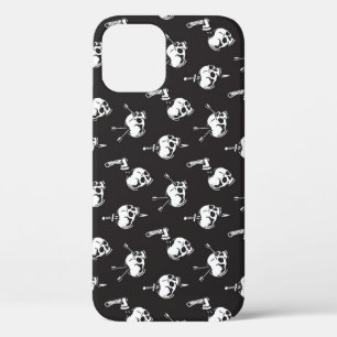 Schedelpatroon met wapens: donkere achtergrond. iPhone 12 hoesje