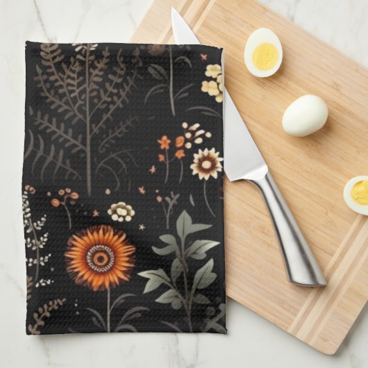 Schedels Bloemen en groen Zwart Halloween Theedoek (Quarter Fold)