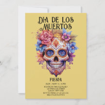 Schedels Bloemen Geel Dia de los Muertos Party