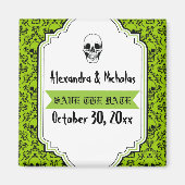 Schedels damast groen, zwart bruiloft Save the Dat Magneet (Voorkant)