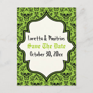 Schedels damast groen, zwart Halloween Save the Da Aankondigingskaart