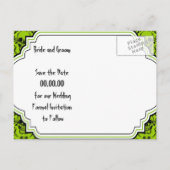 Schedels damast groen zwart Halloween Save the Dat Aankondigingskaart (Achterkant)