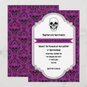 Schedels damast paarse, zwarte Halloween bruiloft Kaart (Voorkant / Achterkant)