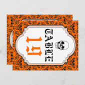 Schedels damast sinaasappel, zwarte trouwtafel num briefkaart (Voorkant / Achterkant)