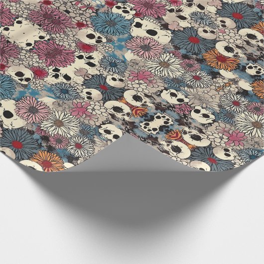 Schedels en bloemen Halloween Cadeaupapier (Hoek)