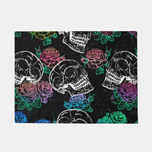 Schedels en donkere Rozen | Funky Glam Ombre Grung Deurmat (Voorkant)