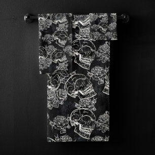 Schedels en krijt Rozen Funky Gothic Glam Grunge Bad Handdoek