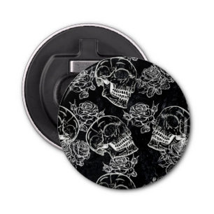 Schedels en krijt Rozen   Gotische Glam Funky Grun Button Flesopener