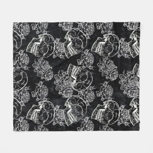 Schedels en krijt Rozen | Gotische Glam Funky Grun Fleece Deken (Voorkant (Horizontaal))