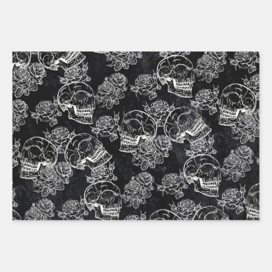 Schedels en krijt Rozen | Gotische Glam Funky Grun Inpakpapier Vel (Voorkant)