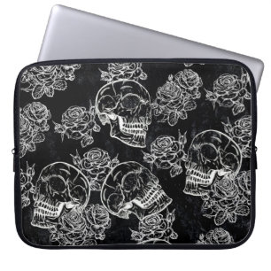 Schedels en krijt Rozen   Gotische Glam Funky Grun Laptop Sleeve