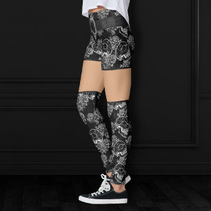 Schedels en krijt Rozen   Gotische Glam Funky Grun Leggings