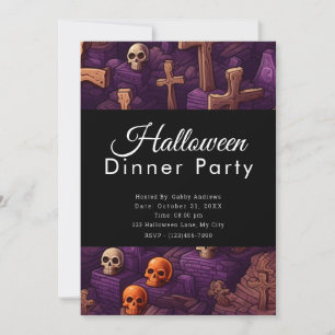 Schedels en Kruisen Begraafplaats Halloween Diner Kaart