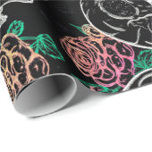 Schedels en Ombre Rozen | Gotische Glam Pastel Gru Cadeaupapier (Rol Hoek)