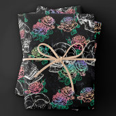 Schedels en Ombre Rozen | Gotische Glam Pastel Gru Inpakpapier Vel