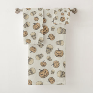 Schedels en pompoenen Halloween Patroon Bad Handdoek