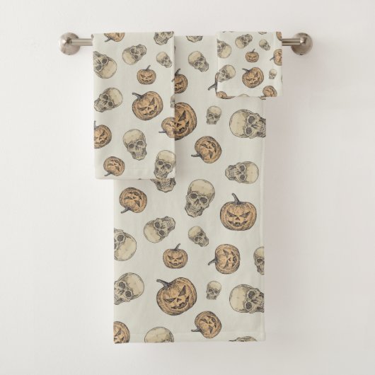 Schedels en pompoenen Halloween Patroon Bad Handdoek (Insitu)