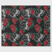 Schedels en rode rozen | Modern Gotisch Glam Grung Cadeaupapier (Vlak)