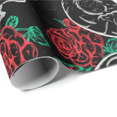 Schedels en rode rozen | Modern Gotisch Glam Grung Cadeaupapier (Rol Hoek)