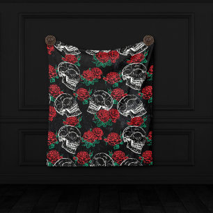 Schedels en rode rozen Modern Gotisch Glam Grung Fleece Deken