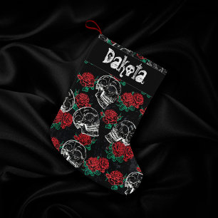 Schedels en rode rozen Modern Gotisch Glam Grung Kleine Kerstsok