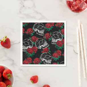 Schedels en rode rozen Modern Gotisch Glam Grung Servet