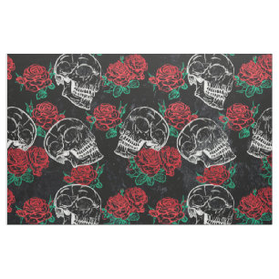 Schedels en rode rozen Modern Gotisch Glam Grung Stof